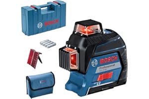 Bosch Professional Linienlaser GLL 3-80 (roter Laser, Innenbereich, max. Arbeitsbereich: 30 m, 4x AA Batterie, im Handwerkerkoffer)