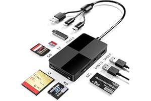 BAWANFA PLUS Lecteur Carte SD Multiples USB C USB A Lightning, SD/TF/CF/Micro SD/XD/MS Lecteur de Cartes Mémoire 8 en 1 Adaptateur Hub avec 3 Ports USB 2.0 pour Cartes SDXC SDHC CF CFI Micro SDXC MS MMC UHS-I