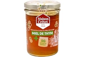 Maison Crétet | Miel de Thym et Gelée royale | 5 gr de gelée royale dans ce pot | Pot verre | élaboré en Charente-Maritime | préparation en pot de 250gr