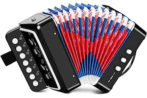 Akkordeon Kinder Ziehharmonika, 10 Tasten Knopf Akkordeon mit Riemen, Ziehamonikar Musikinstrument Geschenk für Anfänger, Akkordeon Erwachsene und Kinder ab 3 Jahre, Schwarz