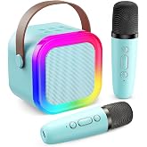 Robeve Blic 2 Mikrofonlu &Ccedil;ocuk Karaoke Hoparl&ouml;r ve Bluetooth Hoparl&ouml;r &ndash; LED Işıklı Mini Karaoke Seti, 6 Farklı Ses Efekti, Uz