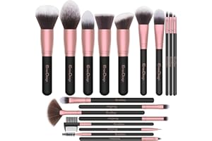 EmaxDesign - Pinceles de maquillaje (18 piezas, brochas de maquillaje profesional, para líquidos, polvo, crema de fusión de base, para cealer, ojos, cara, pinceles de maquillaje (oro rosa)