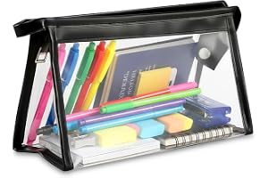 GLUN Large Capacity Big Pencil Pouch for Girls & Boys, Transparent Pen Bag Organizer for School, Multi-Purpose Stationary Bag Pack of 1 (Black)