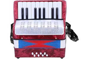 GAEIRT Accordéon Débutant, 17 Touches 8 Basses Accordéon D'entrée de Gamme avec Bandoulière Réglable Piano Accordéon Instruments pour les Enfants et les Adultes Débutants(rouge)