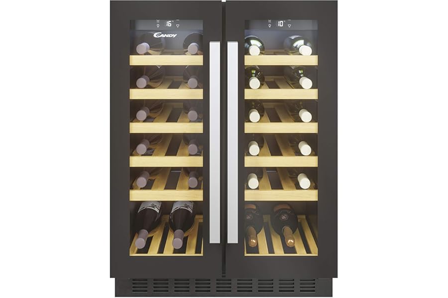 Candy - CCVB 60D/1 Built-In Wine Cooler, 38 Bottles, Anti-UV, Vibration Compressor, LED Light inside, 39 dBA, Black
