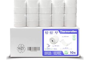 ‎SWIPARO SWIPARO - Thermorollen 80mm x 80m x 12mm - Kassenrollen - Bonrollen zertifiziert für Registrierkasse mit Bondrucker - Thermopapier 80x80x12 (10 Rollen)