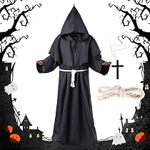 Mönch Kostüm Robe Mit Kapuze & Kreuz – Mittelalter-Gewand Für Halloween & Cosplay