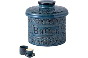 Calenxy Mantequera de cerámica para mantequilla francesa de 250 g, campana de cerámica con tapa, refrigerada por agua para frescura y mantequilla untable