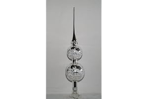 Jingle Bells Lauscha Christbaumspitze Silber Winterlandschaft mundgeblasen handbemalt