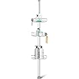 simplehuman Medium Tension Shower Caddy, Telescopic Corner Bathroom Shelf Storage Organiser, Extends 1.5m to 2.4m, Easy to Install, No Drilling, Rustproof, Adjustable Shelves, BT1109DC