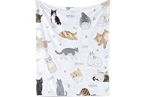 LINGQIANG Katze Kuscheldecke für Mädchen Geschenk, Flauschig Weiß Katze Kinder Decke, Weich Flanell Fleece Wohndecke für Baby Kätzchen Couchdecke Sofadecke für Kleinkind Geburtstagsgeschenk 100x130 cm