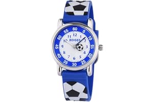 KZKR Montre Enfant pour Garcon Montre d'enfant Montre Pédagogique Enfant Garçon Quartz Bleu Silicone Motifs 3D Affichage Analogique KW091 Bleu Navy Football