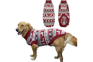 KUTKUT Large Dog Christmas Sweater Cute Reindeer Snowflake Knit Sweater Pet Holiday Cloth Soft Warm Turtleneck Knitwear for Large Dogs (Size: 3XL, Adjustable Chest: 66cm - 80cm)