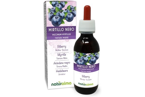 Myrtille ou Airelle noire (Vaccinium myrtillus) fruits Teinture Mère sans alcool Naturalma - Extrait liquide gouttes 120 ml - Complément alimentaire - Végétalien ou végan