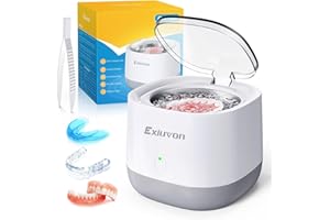 Exluvon Ultrasonic Retainer Cleaner Machine, 45kHz Portable Dental Cleaning Pod, 250ML Ultrasonic Dental Cleaner for Dentures