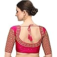 Pujia Mills Women's Phantom Silk Floral Half Sleeve Saree Blouse (KUNDAN Pink_38), Dark Pink, 38, Dark Pink, 38