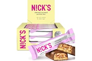 N!CK'S NICKS Barrette proteiche Mandorla caramello, 15 g di proteine, 201 calorie, low carb almond caramel barretta proteica keto senza zucchero aggiunti, senza glutine (12 protein bars x 50 g)