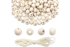 TOAOB THE ONE AND ONLY BABY TOAOB 160 Piezas Cuentas de Madera 10 mm Bolas de Madera Redondas con Agujero Grandes Abalorios Madera Natural con 5m Hilo de algodón para Manualidades Joyería Decoraciones