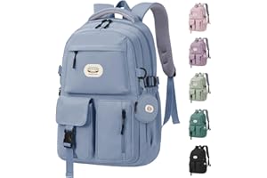 BECOJADDE Backpack School Bag Womens Girls with 15.6'' Laptop compartment, Water Resistant Rucksack with Coin Purse, Daypack for College, Work & Travel, Ideal for Teens & Students Blue 25L