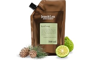 Jean & Len Handtvål Bergamot & Cedarwood, vegan, 500 ml | Rengör slitna händer, för daglig användning, uppfriskande citrusdoft, flytande tvål i refillpack