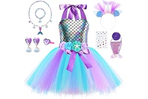 TOSZOLY Costume Principessa Sirena, Sirena Vestito Principessa Bambina con Cerchietto, Sirena Principessa Vestito Costume per Compleanno Natale Festa Halloween Carnevale Cosplay