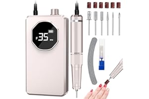 Nagelfräser, Oneyus Nagelfräser für Gelnägel Elektrische Nagelfeile Kabellos 35000 U/min Fräser für Gelnägel mit LCD-Anzeige Einstellbare F/R Drehrichtung Nagelfräser für Acrylnägel Nagelhaut