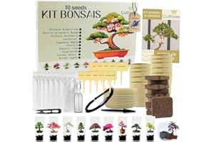 CULTIVEA® Kit 10 Bonsáis para Cultivar – Kit Cultivo Bonsái Completo con Semillas, Macetas y Herramientas – Bonsái Interior para Principiantes – Regalo Ecológico para Amantes de las Plantas