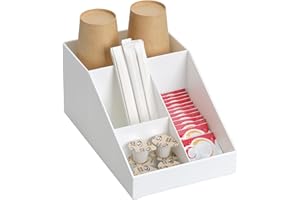 Navaris Organizador de café y té - Caja para Kit de Accesorios de cafetera - Bandeja con 4 cajoncitos para infusiones azucarillos Tazas cápsulas - Blanco