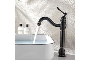 kisimixer Grifo de Lavabo Alto Puede girar 360 °Grifo de Lavabo para BañO,CláSico Retro Grifo Lavabo Monomando de Grifo BañO Lavabo,Negro