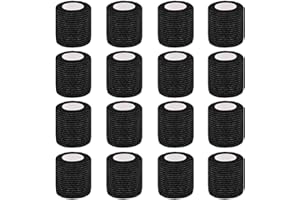 Clooflar 16 Pack Self Adhesive Cohesive Bandage, 5cm x 4.5m Black Elastic Football Sock Tape for Sports, First Aid Medical and Vet Wrap, Grip Tape
