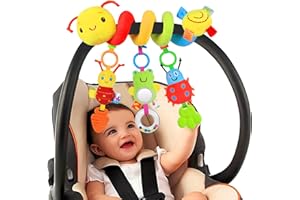 YELUFT Baby Pram Toys 0-6 Months,Newborn Spiral Pram Car Seat Toy for Babies 0-6 Months Hanging Pushchair Activity Sensory Soft Plush Toys for 0 3 6 9 12 Months Baby Girls Boys Gift