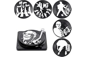 Kinsinder 6pcs Sottobicchieri Retrò in Vinile con Supporto, Sottobicchieri in Vinile Antiscivolo per Caffè e Bevande