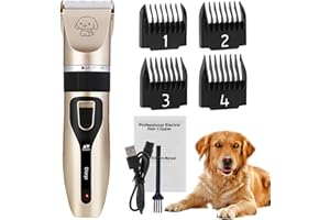 FIACVRS Dog Grooming Clippers, Cordless Electric Pet Shaver Hair Trimmer with 4 Guard Combs, USB Rechargeable Low Noise Cat Dog Clippers for Dogs Cats Pets Grooming Tool
