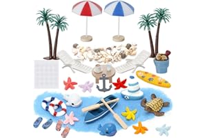 Jostift 32 Stück Strand-Mikrolandschaft, Miniliegestuhl Strandkorb Sonnenschirm Kleine Palme Deko Sommerliche Garten-Deko Miniatur-Ornament-Set für DIY Garten Dekoration
