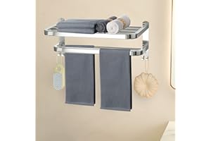DDS-DUDES Toallero de baño con Barras Dobles para Toallas, Soporte de Pared para Lavabo con Ganchos, Acero Inoxidable, Estante de baño de Hotel, 15 Pulgadas