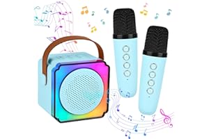 Diealles Shine Micro Karaoke Enfant, Mini Karaoke Machine avec 2 Micro, Portable Karaoké avec Lumières LED, Micro sans Fil Enfant Jouets pour 5-12 Ans Filles Et Garçons(Bleu)
