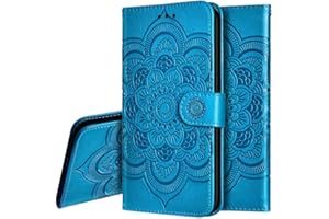 IMEIKONST Xiaomi Redmi 6 Funda Embossed Libro de Cuero Billetera Premium Phone Case Flip Folio Card Slot Holder Magnetic Stand Funda para Xiaomi Redmi 6A Mandala Blue LD