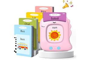 VISATOR Cartes Flash Parlantes Cartes éducatives pour Enfants de 2+ Ans 112 Feuilles 224 Mots Talking Flash Cards Jouets éducatifs Montessori pour écouter et Apprendre, Français/Anglais/Bilingue (Rose)