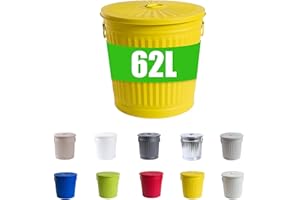 Jinfa | Bidone della spazzatura in metallo con manici e coperchio | Giallo | Ø 42 cm, h 47,5 cm | Capienza 62 litri