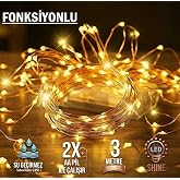 Dekonivia 3 Metre 3 Fonksiyonlu Peri Led G&uuml;n Işığı Sarı Pilli Dekoratif Aydınlatma S&uuml;sleme Parti Led Işık Yılbaşı S&uuml;sleme Dek