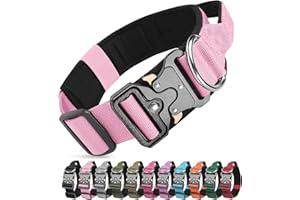 Ledeak Tactical Dog Collar, Military Nylon Adjustable Training Dog Collar with Heavy Duty Metal Buckle, Comfortable Pet Collars with Handle and Soft Padded for Medium Large Dogs (Pink, M)