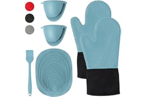 WUFANC Guanti Da Forno, Guanti Forno Possono Resistere A Temperature Fino A 250 ℃, Guanto Da Forno In Silicone Non Sono Rigidi, Presine, Cuocere Al Forno(6 pezzi) (Blu, L)