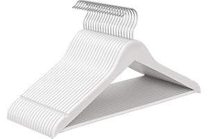 ‎SONGMICS SONGMICS Drewniane wieszaki, opakowanie 20 sztuk, wieszaki na płaszcze, drążek na spodnie, haczyki obrotowe 360°, lite drewno brzozowe, na kurtki, koszule, płaszcze, białe jak chmura CRW040W01
