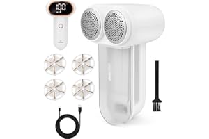 Dreamhigh® Elektryczna golarka do kłaczków 2000 mAh, z dużym ekranem, wyświetlacz LED, 3 biegi regulacyjne, USB Lint Remover, z 2 zapasowymi ostrzami do różnych materiałów