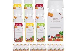 PARASTAR 10 Pezzi Bottiglia di Succo con Tappo,100ml Bottiglia Plastica Riutilizzabile,Mini Bottiglie di Plastica con Adesivi,Bottiglie trasparenti vuote per Conservare Succhi, Bevande e Acqua
