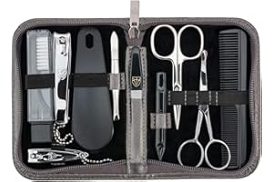 3 Swords Germany - brand quality 10 piece manicure pedicure grooming kit set for professional finger & toe nail care scissors clipper fashion leather case in gift box, Made by 3 Swords (1467)