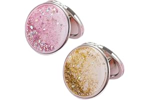 Nifocc Mini specchio da viaggio rotondo da tasca, specchio da viaggio, pieghevole, per donne e ragazze, 2 pezzi, oro rosa