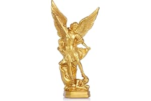 QIANLING San Miguel Arcangel Statua in resina Arcangelo religioso Michele Arcangelo vittorioso su Satana, 31,8 cm, adatta per collezione o decorazione