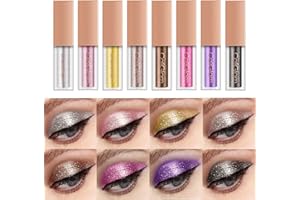 BEAUTY GLAZED Juego de sombras de ojos líquidas con brillo deslumbrante metálico, 8 colores, brillo de metal brillante, sombra de ojos, brillo líquido, lentejuelas estrelladas, sombra
