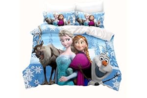 LKFFHAVD Anime Frozen Bettwäsche, Cartoon Anna Und ELSA Bettwäsche 135 X 200 cm, Frozen Bettbezug Mit Kissenbezug Geeignet Für Kinder Mädchen (135 x 200CM,12)